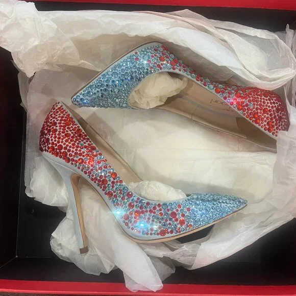 *RARE* Julia Haart Blue and Red Crystal Pave Pumps (never worn, new in box) - Picture 6 of 7
